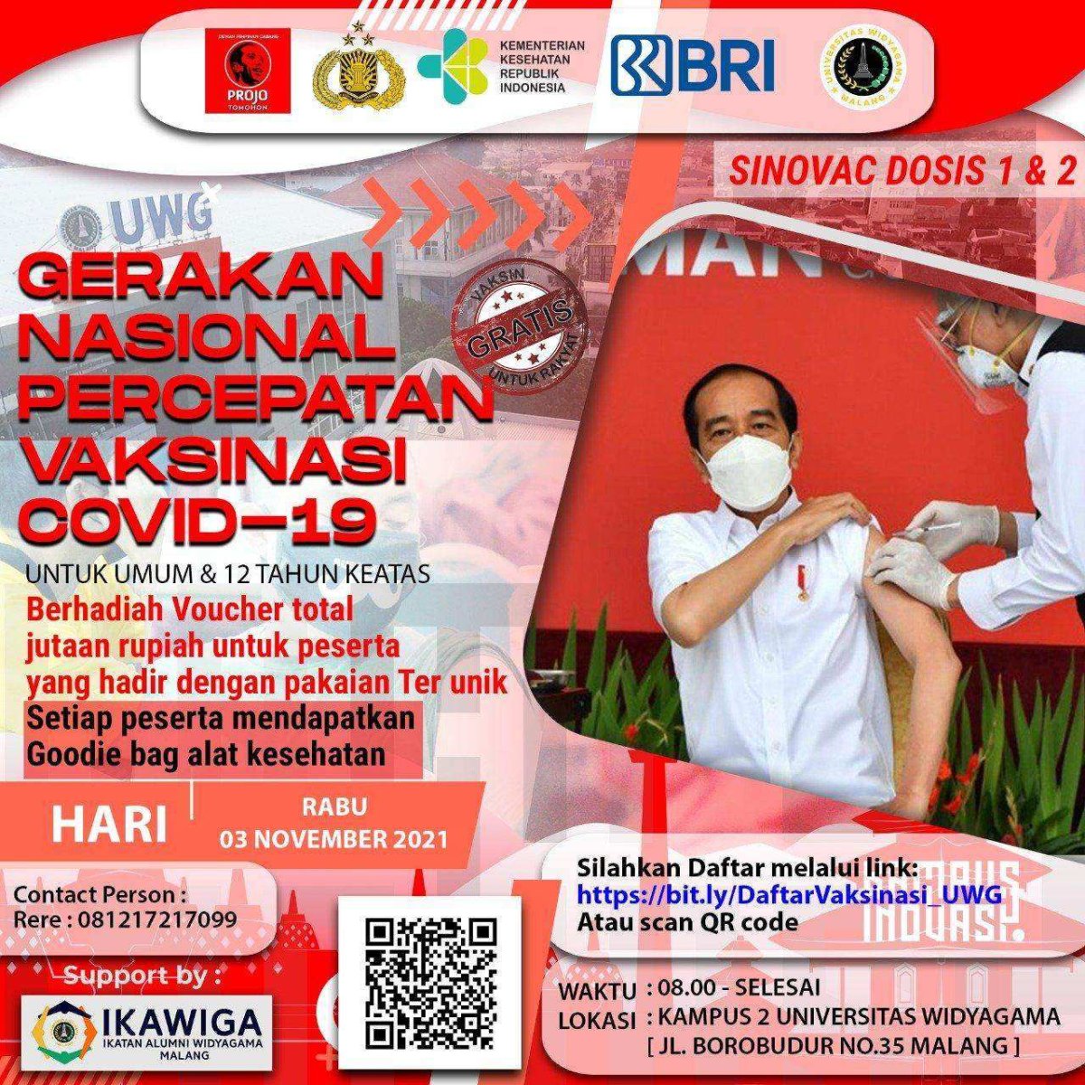 Dukung Program Pemerintah, UWG dan IKAWIGA Gelar Vaksinasi Massal