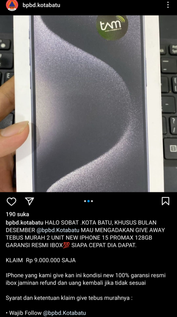 Akun Instagram BPBD Pemkot Batu Terkena Serangan Hacker, Agung Sedayu: Mohon Kepada Masyarakat untuk Tidak MemFollow