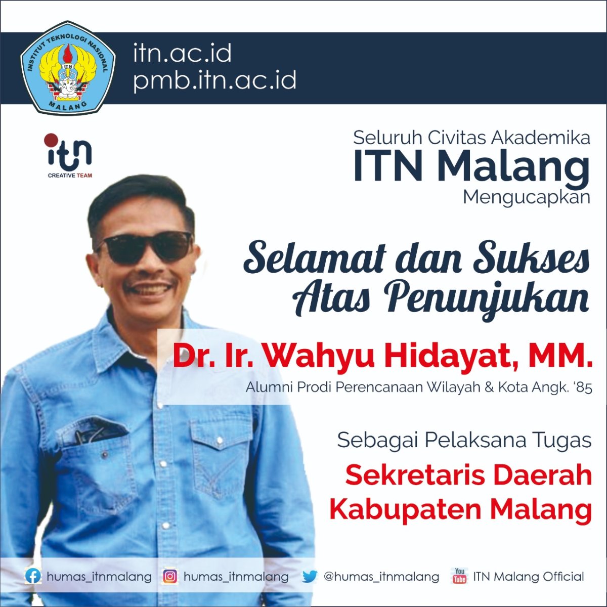 Alumnus PWK ITN Malang, Jabat Plt. Sekda Kabupaten Malang