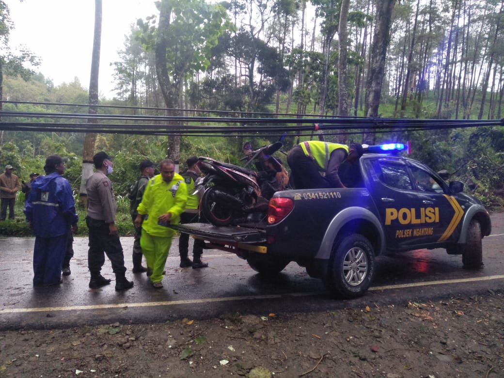 Evakuasi Pohon Tumbang, Polsek Ngantang Datangi TKP