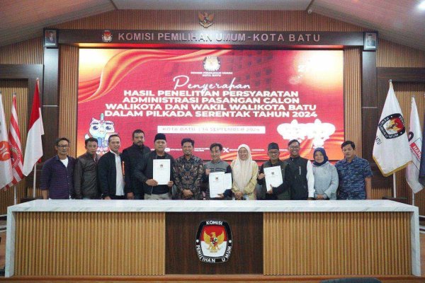 KPU Serahkan Hasil Administrasi Bapaslon Wali Kota Batu dan Wakil Wali Kota Batu Pilkada 2024, Semua Dinyatakan Lengkap